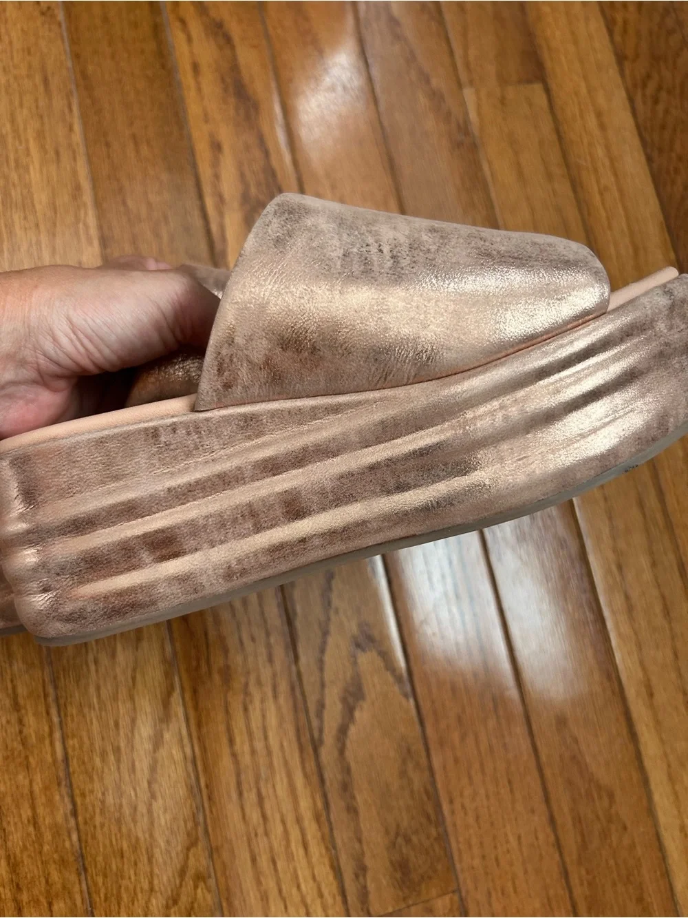 Metallic Copper Platform Slide Sandals - Women